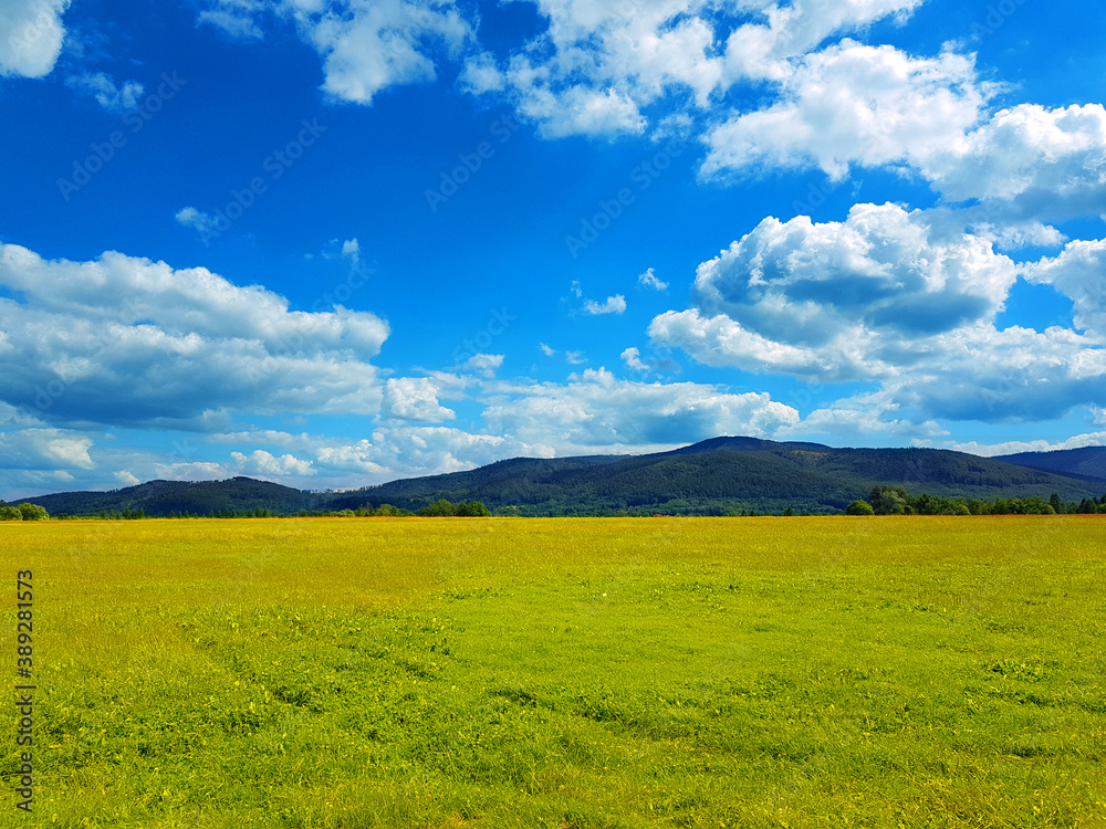 Mountain landscape natural travel background in the summer season with beautiful sky