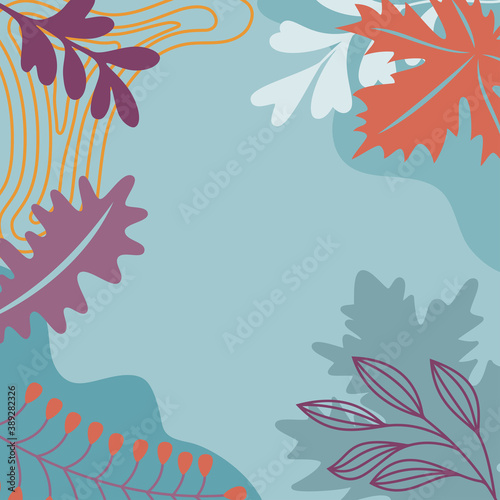 Abstract background with autumn elements, shapes and plants in one line style. Background for posters, banners, cards. Vector illustration © Jellicle