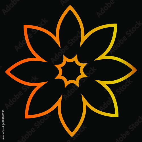 Black background with golden yellow floral motif.  Vector