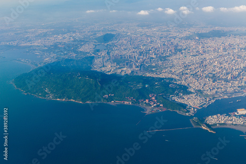 Aerial view of the Taiwan coast and Taipei city landscape