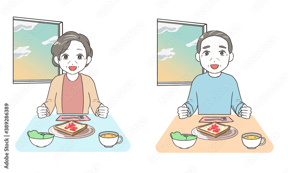 朝食を食べる　高齢者