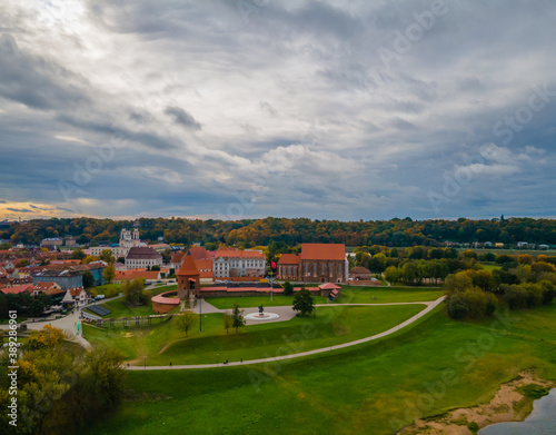 Aerial view of Kaunas castle and oldtown