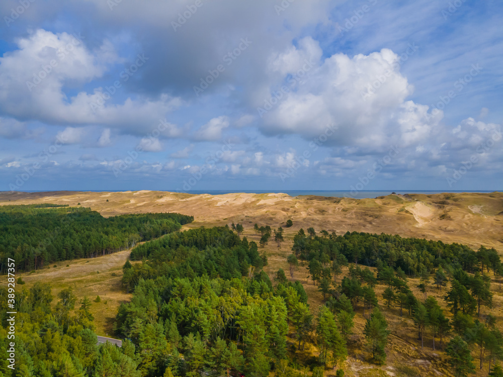 Aerial view of dead grey dunes in Curonian spit, Lithuania
