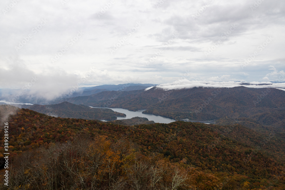 View of Fontana Lake from Shuckstack Fire Tower on the Appalachian Trail in the Great Smoky Mountains National Park