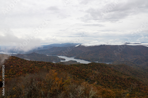 View of Fontana Lake from Shuckstack Fire Tower on the Appalachian Trail in the Great Smoky Mountains National Park