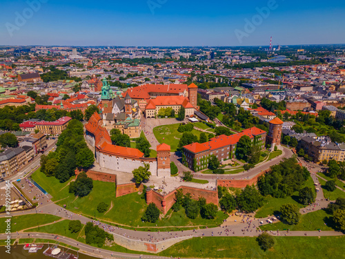 Aerial view of Wawel castle in Krakow, Poland