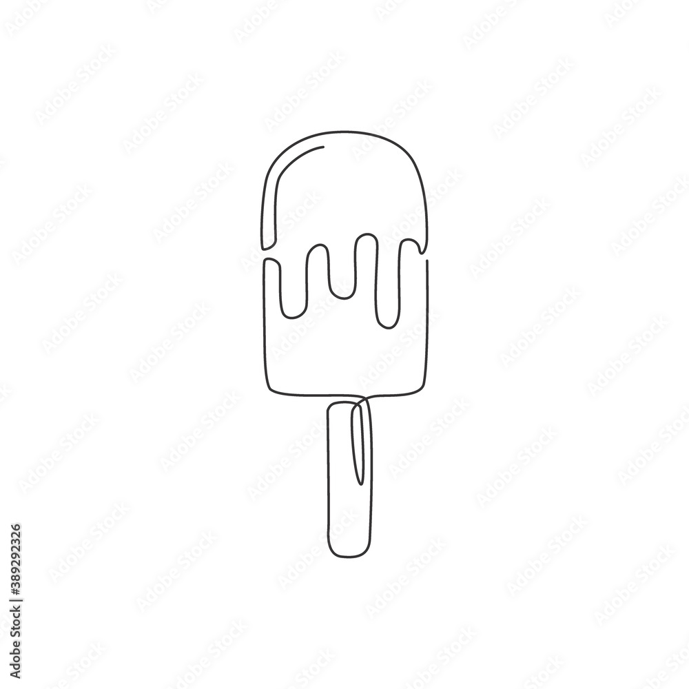 One single line drawing of fresh sweet popsicles store logo graphic vector illustration. Ice cream stick cafe menu and restaurant badge concept. Modern continuous line draw design street food logotype One single line drawing of fresh sweet popsicles store logo graphic vector illustration. Ice cream stick cafe menu and restaurant badge concept. Modern continuous line draw design street food logotype