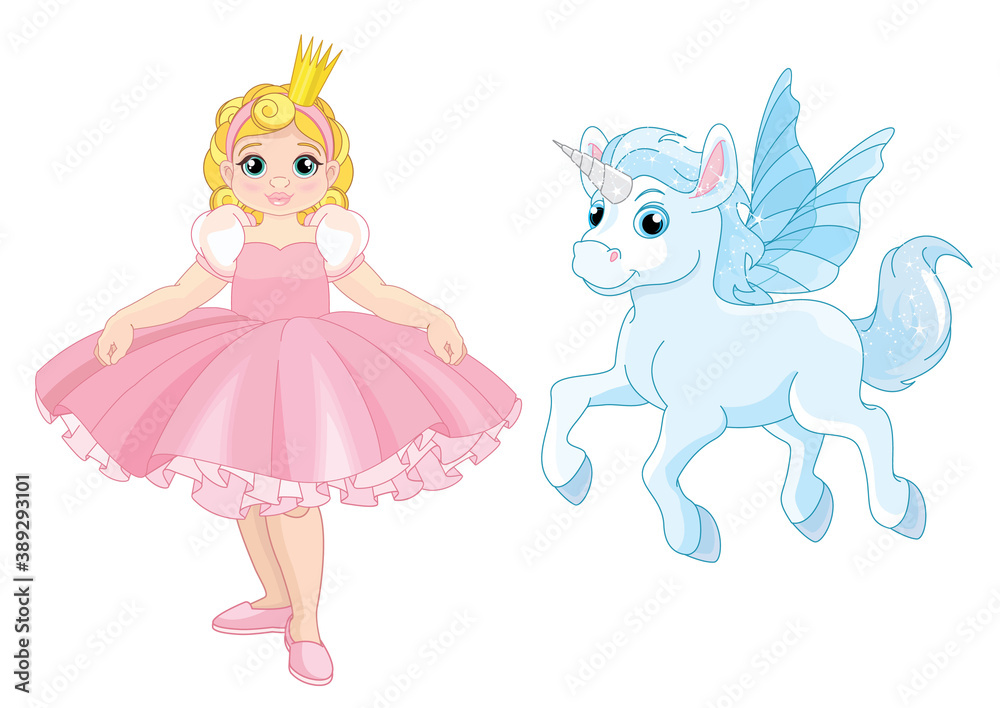 A set of fairy tale characters. Princess and Unicorn A set of fairy tale characters. Princess and Unicorn