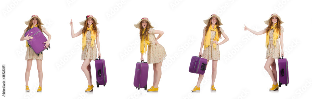 Woman ready for summer holiday isolated on white