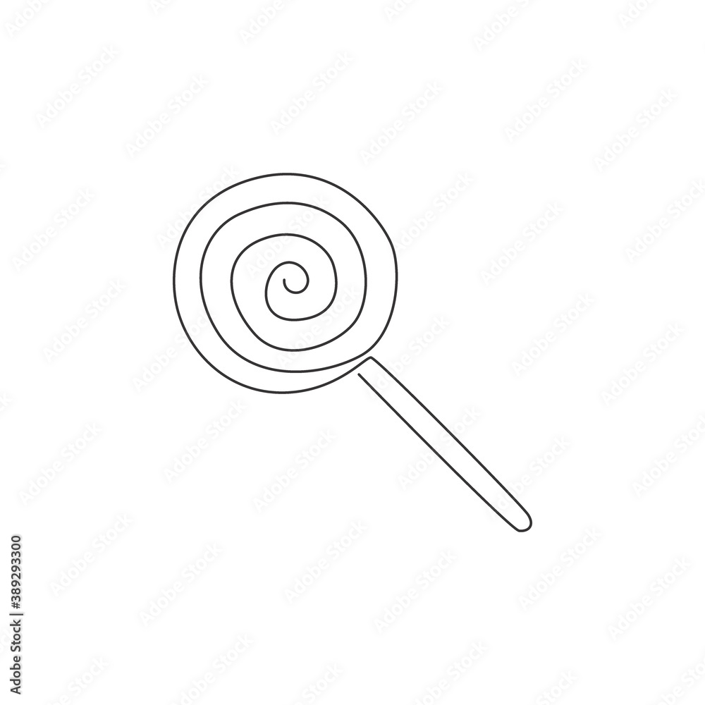 Single continuous line drawing of stylized spiral lollipop candy shop logo label. Emblem sweet confectionery store concept. Modern one line draw design vector illustration for snack delivery service Single continuous line drawing of stylized spiral lollipop candy shop logo label. Emblem sweet confectionery store concept. Modern one line draw design vector illustration for snack delivery service
