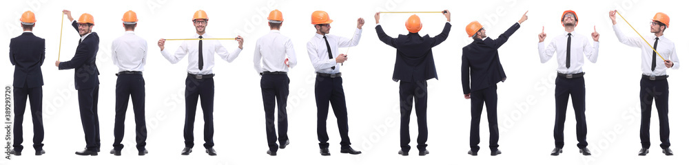 panoramic photo collage of architect expert isolated on white panoramic photo collage of architect expert isolated on white