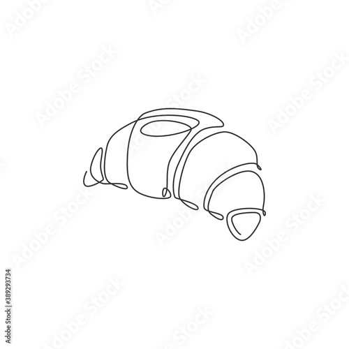 One single line drawing of fresh sweet online croissant shop logo vector illustration. Breakfast food cafe menu and restaurant badge concept. Modern continuous line draw design food store logotype