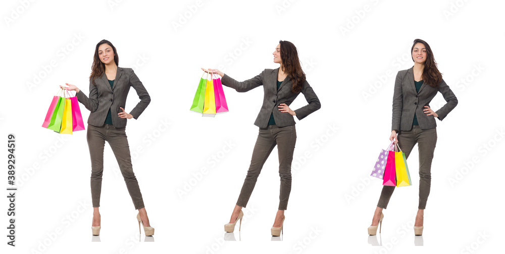 Attractive woman with shopping bags isolated on white Attractive woman with shopping bags isolated on white