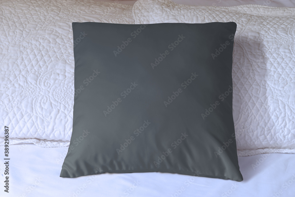 Obraz premium Gray Throw Pillow Mockup with Pretty Bedding