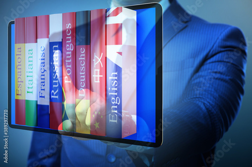 Online language learning with businessman