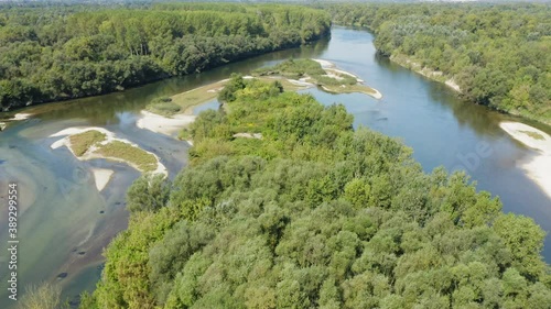 Aerial view of the gravel bar on the Sava River near Zagreb photo