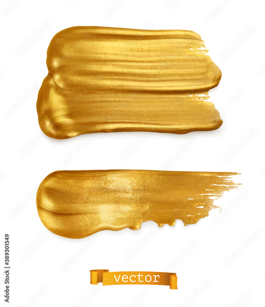Fototapeta premium Gold paint smear 3d vector realistic set