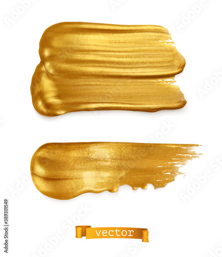 Gold paint smear 3d vector realistic set