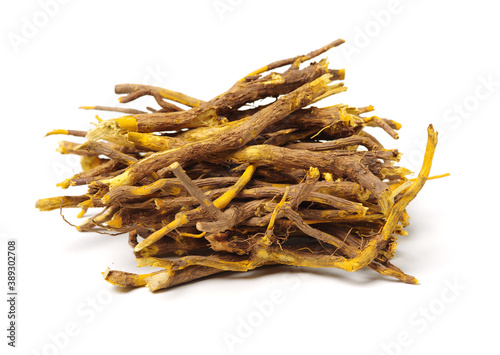 Coptis chinensis, Chinese herbal medicine  on white background  photo