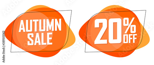 Autumn Sale, 20% off, Fall discount tag, banners design template, Thanksgiving Day, app icon, vector