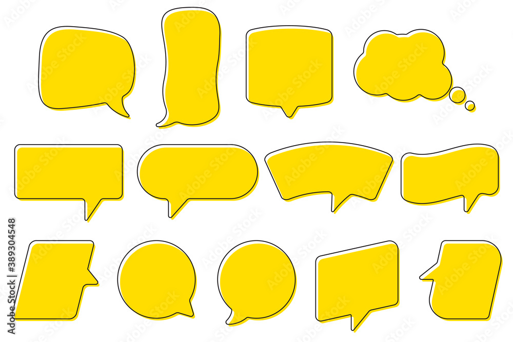 Set of blank empty vector speech bubbles. Chat, inbox, dialog, message, question, communication, talk, speak, sticker, balloon, thinking Set of blank empty vector speech bubbles. Chat, inbox, dialog, message, question, communication, talk, speak, sticker, balloon, thinking