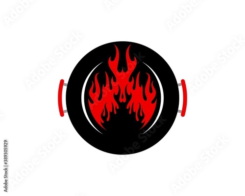 Frying pan with red fire inside