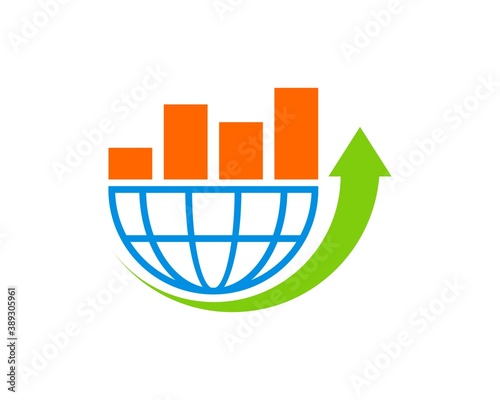 Abstract globe with finance bar and arrow up