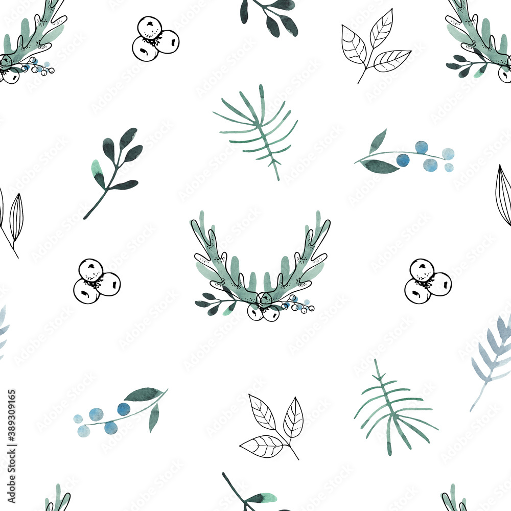 Winter Botanical Line Abstract Art. Hand painted seamless pattern with abstract watercolor shapes, splashes, textures, Christmas decor, Line elements. Winter Botanical Line Abstract Art. Hand painted seamless pattern with abstract watercolor shapes, splashes, textures, Christmas decor, Line elements.