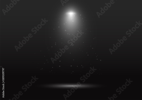 Black background. Dark backdrop with white spotlight shining on the floor. Studio room empty for advertising, product. Showroom of stand display for your graphic. Vector illustration.