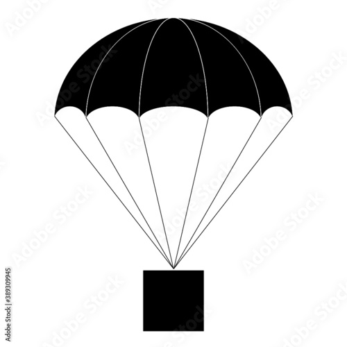Parachte with box package vector icon isolated on white background.