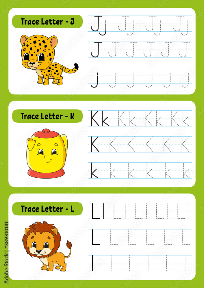 Writing letters. Tracing page. Practice sheet. Worksheet for kids
