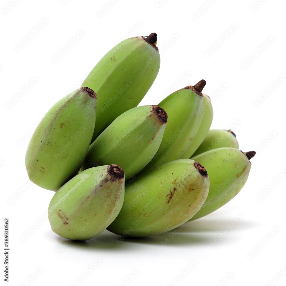 green bananas isolated on white