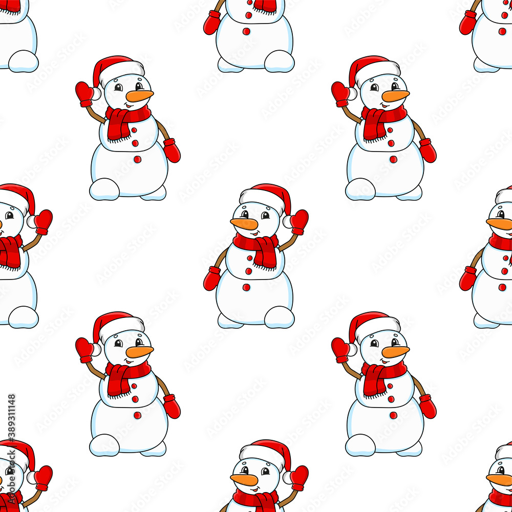 Colored cartoon seamless pattern. Christmas theme. Cartoon style. Hand drawn. Vector illustration isolated on white background.