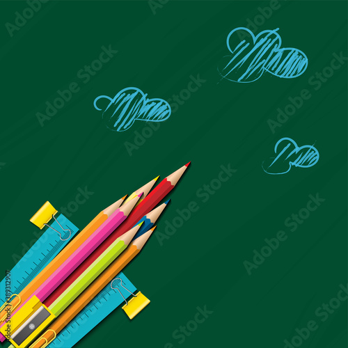 Back to school vector design concept made from pencils. modern design template with school accessories EPS10.