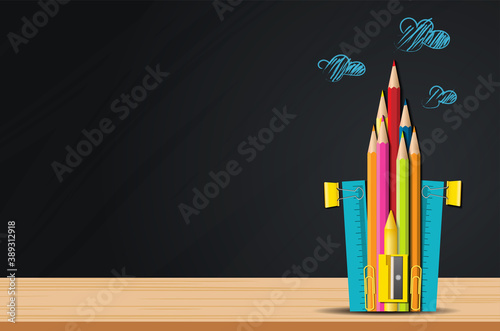 Back to school vector design concept made from pencils. modern design template with school accessories EPS10.