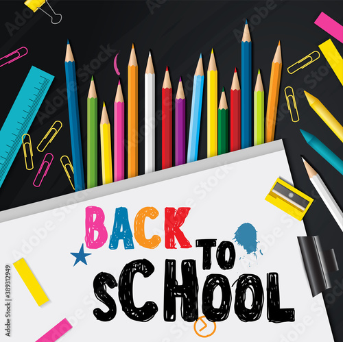 Back to school vector design concept made from pencils. modern design template with school accessories EPS10.