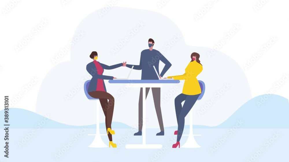 Group of business people meeting while wear masks Group of business people meeting while wear masks