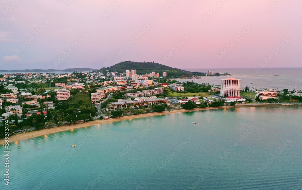 Aerial view of the Noumea, NEW CALEDONIA from the sea / Nouméa, Nouvelle Calédonie