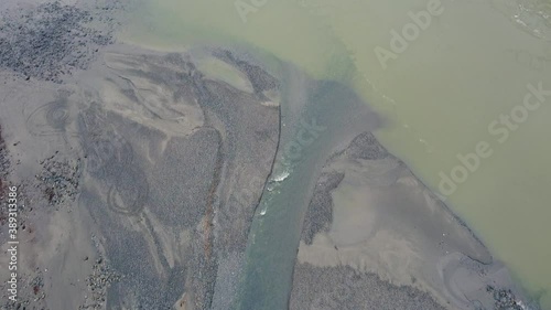 Top down view of clean wild river in British Columbia where salmon is running