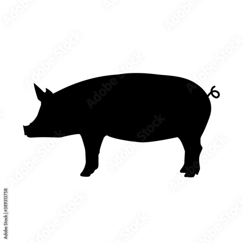 pig on white background. pig sign. pork animal symbol. pig silhouette side retro vintage.