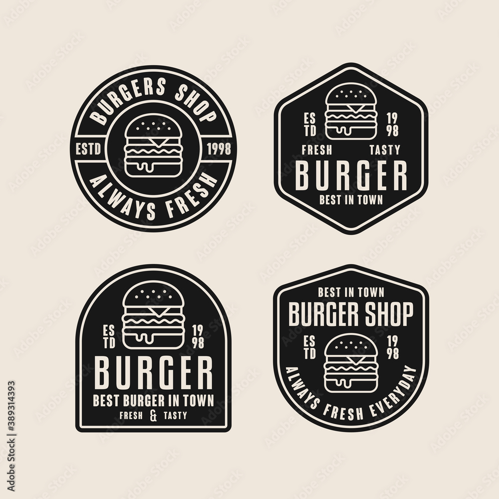 Burger shop fresh and tasty logo collection