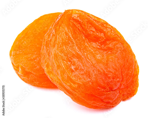 Dried apricots close-up on a white background.