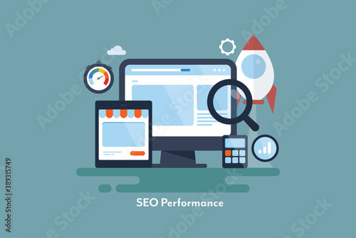 Online business growth, start-up seo success, website optimization, digital marketing data analytics, seo metrics, rocket launching, boost business concept.