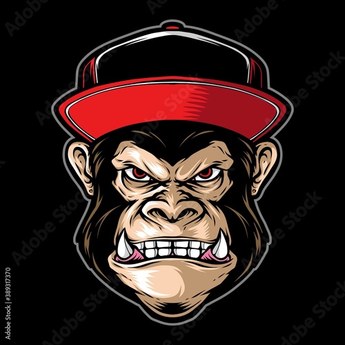 gorilla wearing caps vector illustration