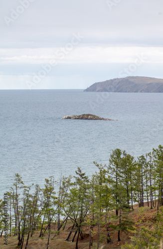 Crocodile shape island in the middle of Baikal Lake photo