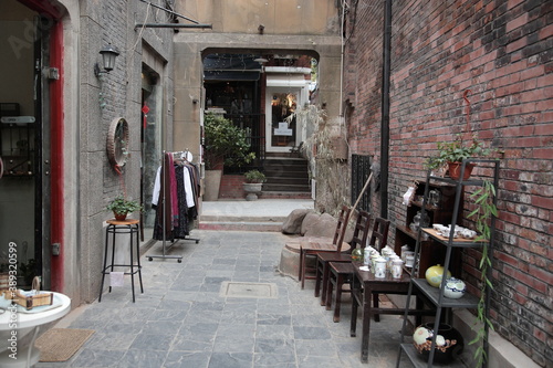 View of Shanghai Tianzifang Art Street with trendy art studios and narrow alleys in the Tianzifang, Shanghai, China. 
