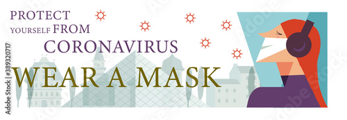 Please put on your mask. Vector poster encouraging people to wear masks during the coronavirus pandemic.