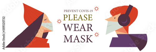 Please put on your mask. Vector poster encouraging people to wear masks during the coronavirus pandemic.