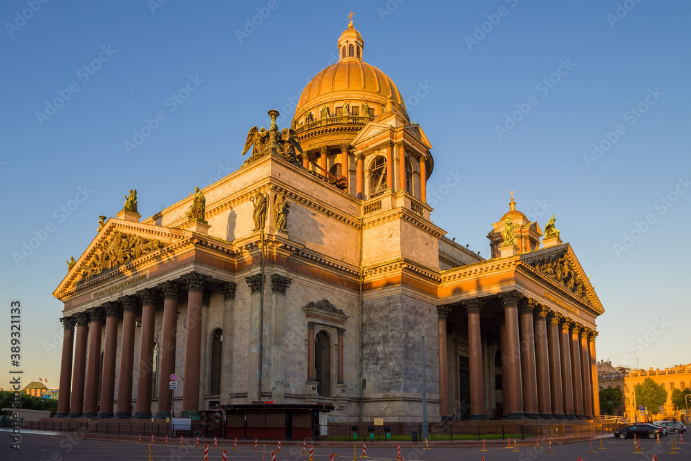 St. Isaac Cathedral close-up in the early June morning. St. Petersburg, Russia