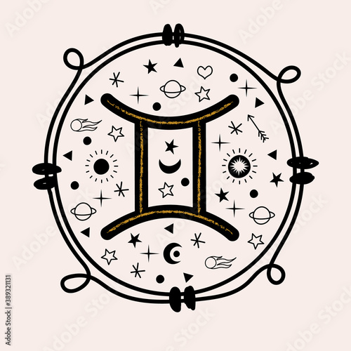 Gemini. Zodiac sign. Constellation of Gemini. Vector illustration in a flat style.